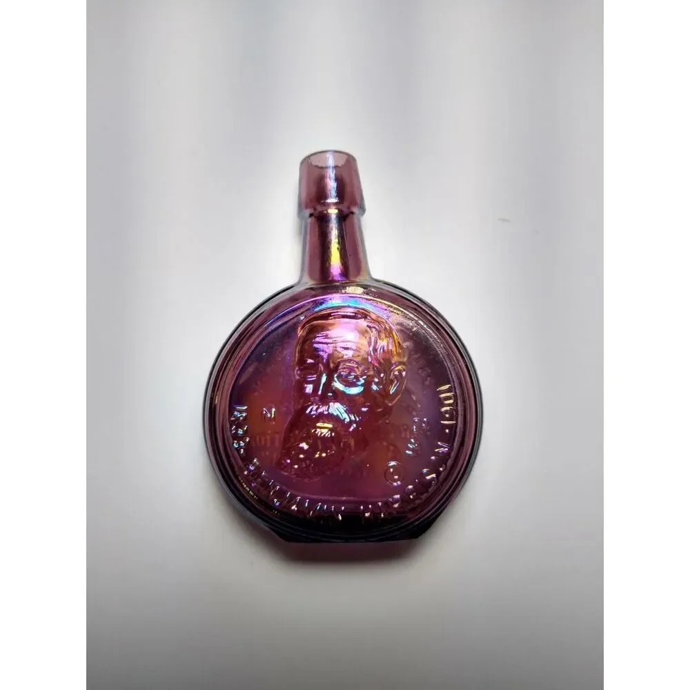 Wheaton Purple Carnival Glass Bottle Benjamin Harrison 1971 Mini 3
